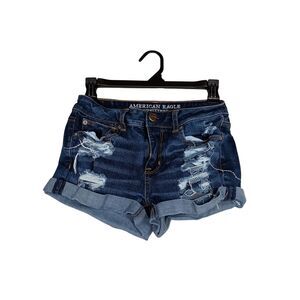 American Eagle Hi Rise Shortie Shorts Sz 2 Distressed Cuffed Stretch Festival